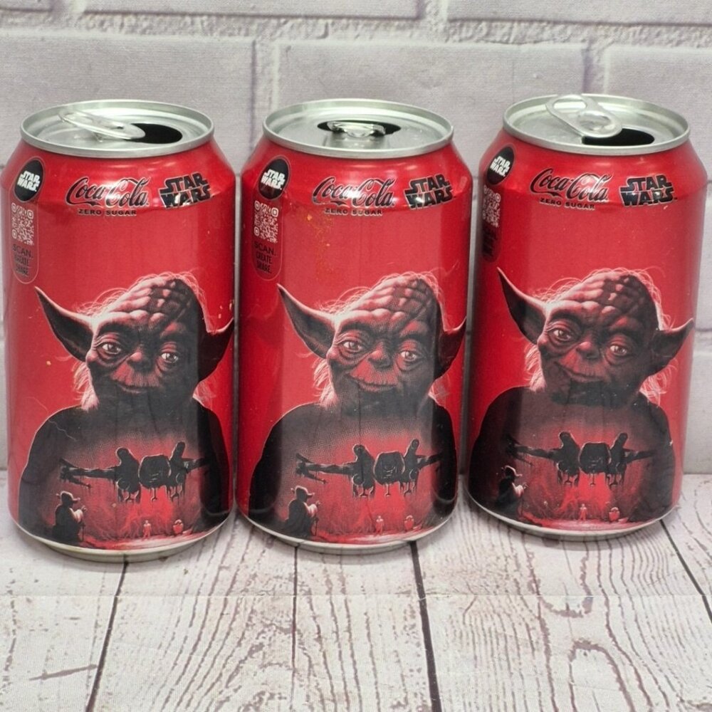 Lot Of‎ 3- Coke Zero Yoda OPENED STAR WARS Limited Edition Empty Cans 2025